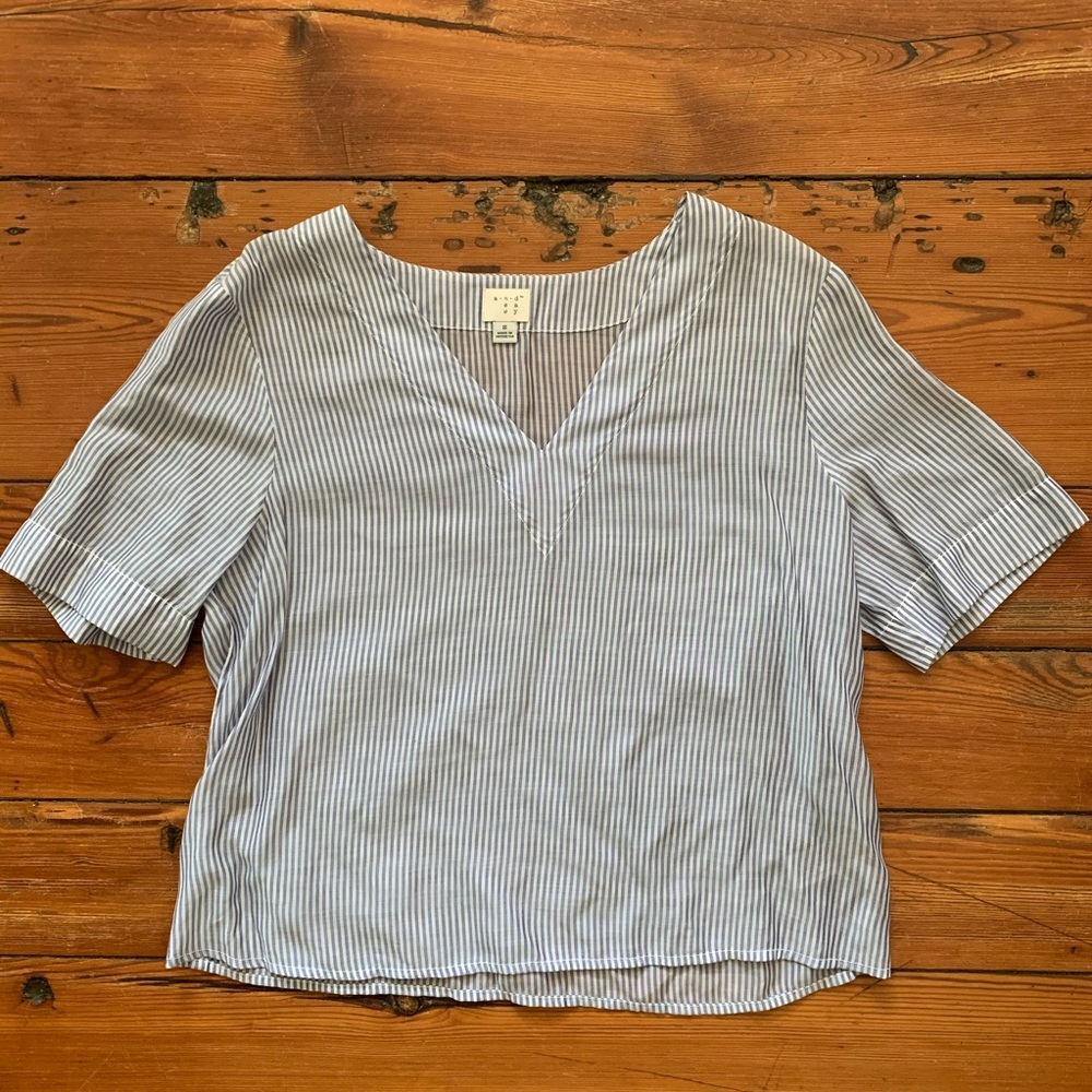 A new day blue and white sheer crop top